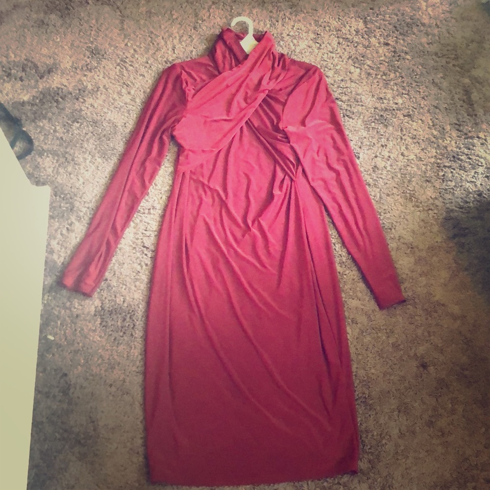 burgundy long sleeve bodycon dress